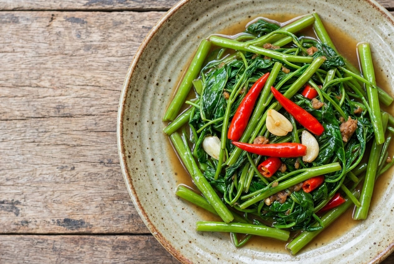 Stir-fried Morning Glory (Phak Boong Fai Daeng)