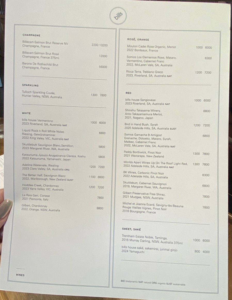 bills Odaiba menu 2