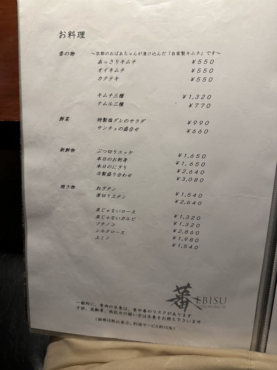 Yoroniku Ebisu menu 5