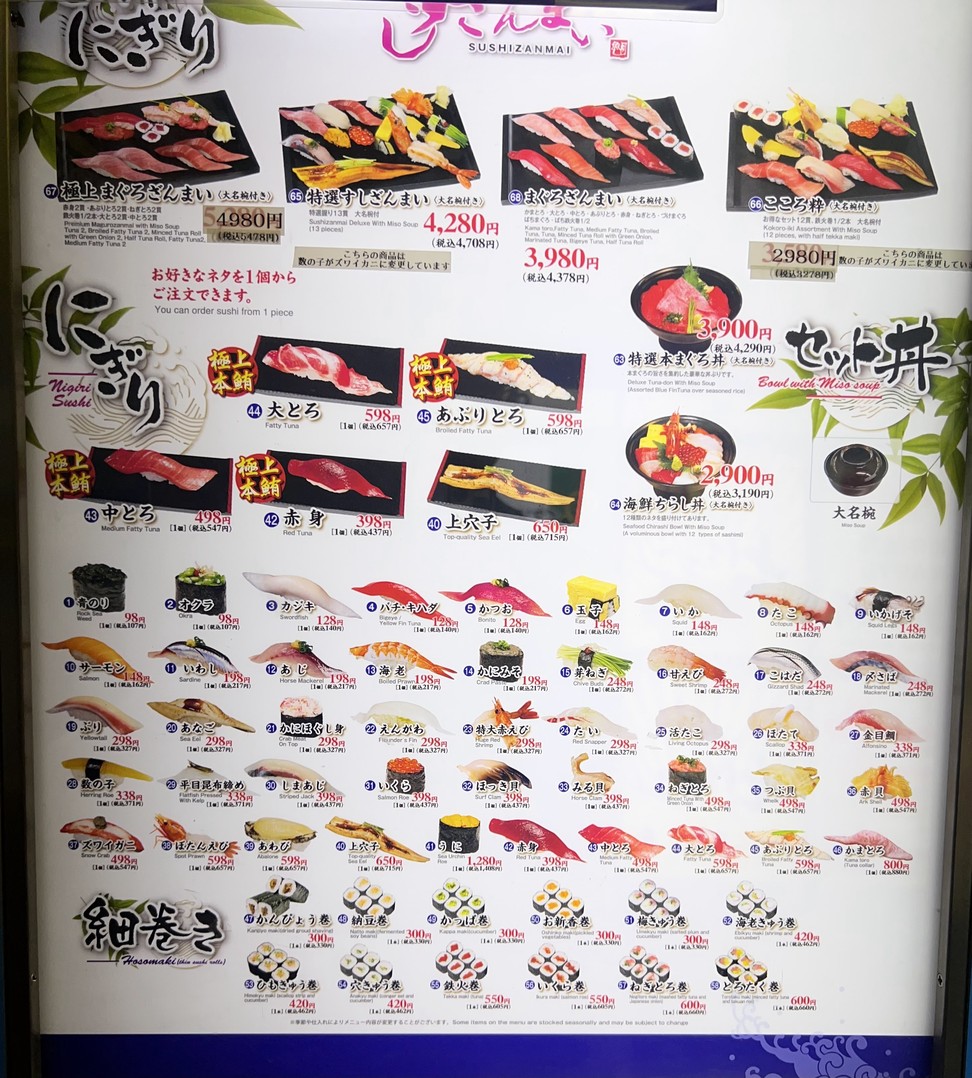 Sushizanmai menu 2