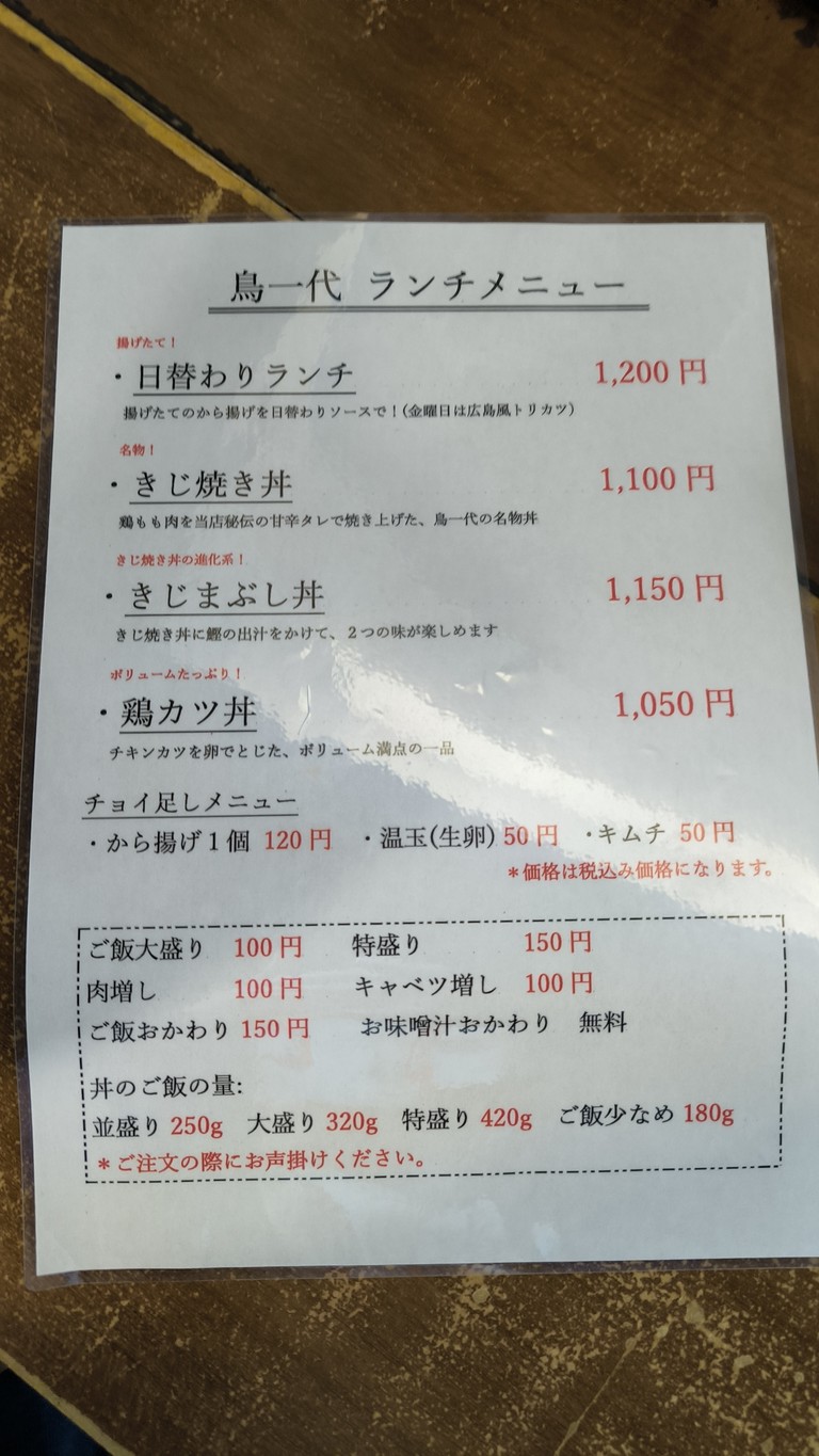 Tori Ichidai menu 3