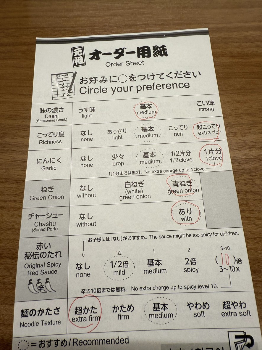 ICHIRAN Shibuya menu 3