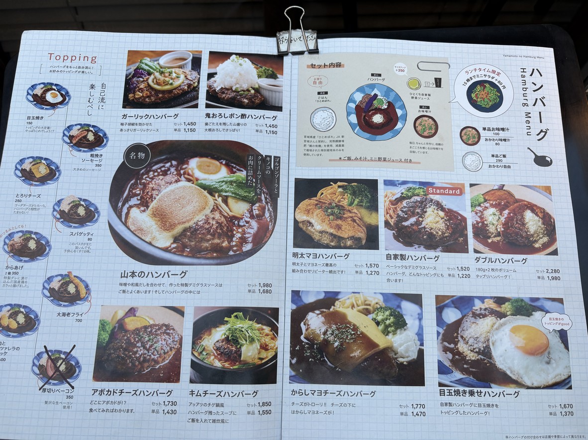 Yamamoto no Hamburg Shibuya Shokudo menu 1