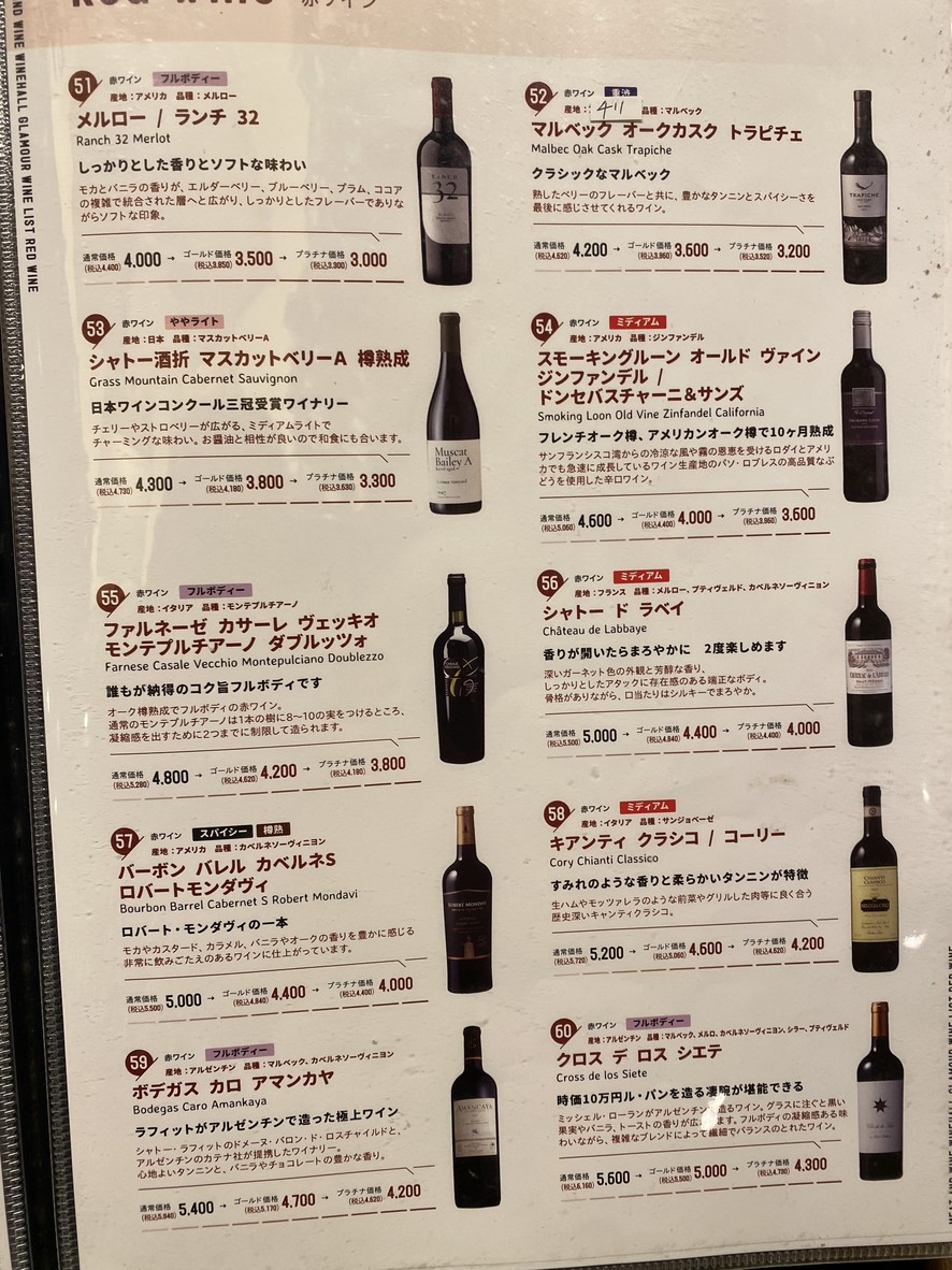 MEAT&WINE WINEHALL GLAMOUR Ikebukuro menu 2
