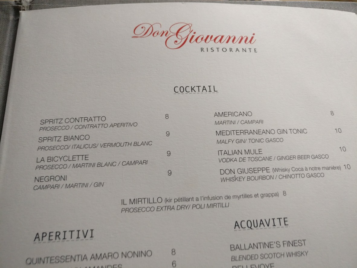 Restaurante Don Giovanni - Sceaux menu 1