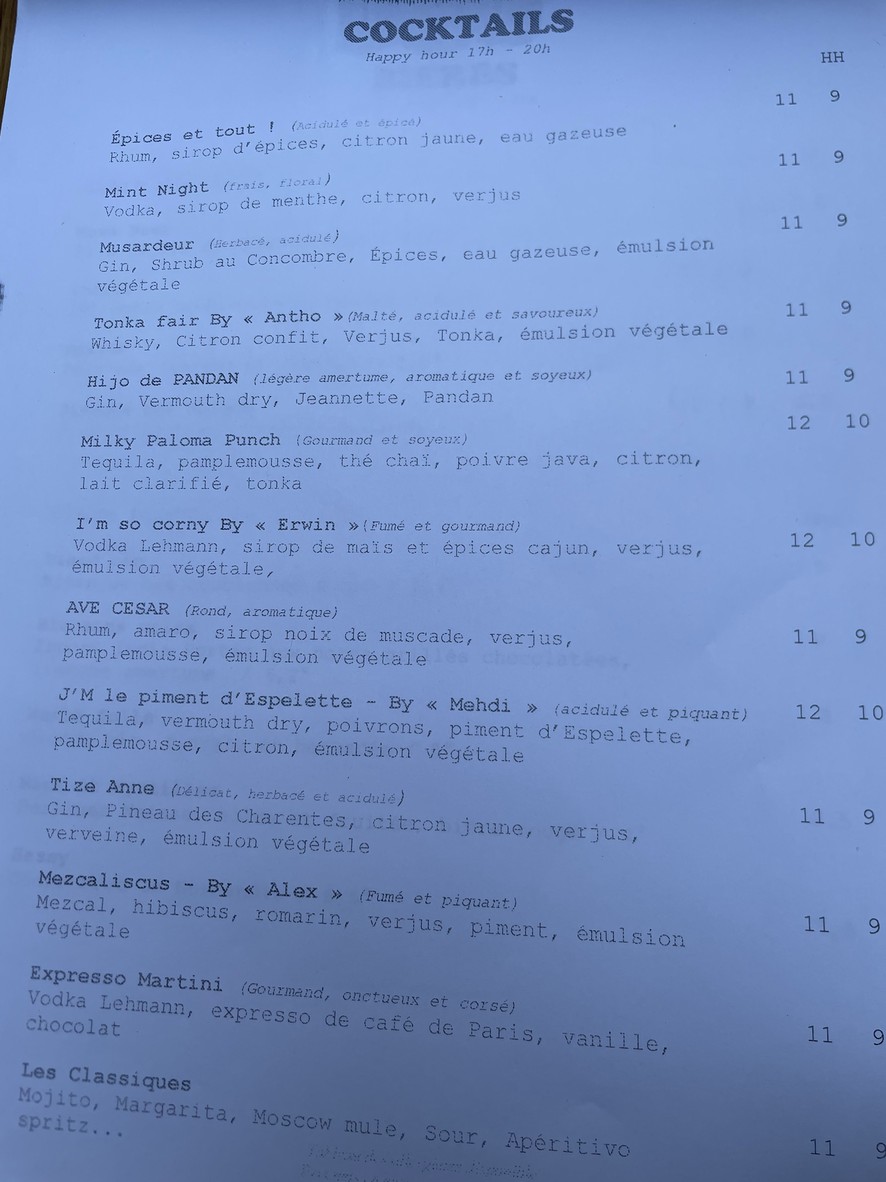 Restaurante Musa Oberkampf - París 11 menu 2