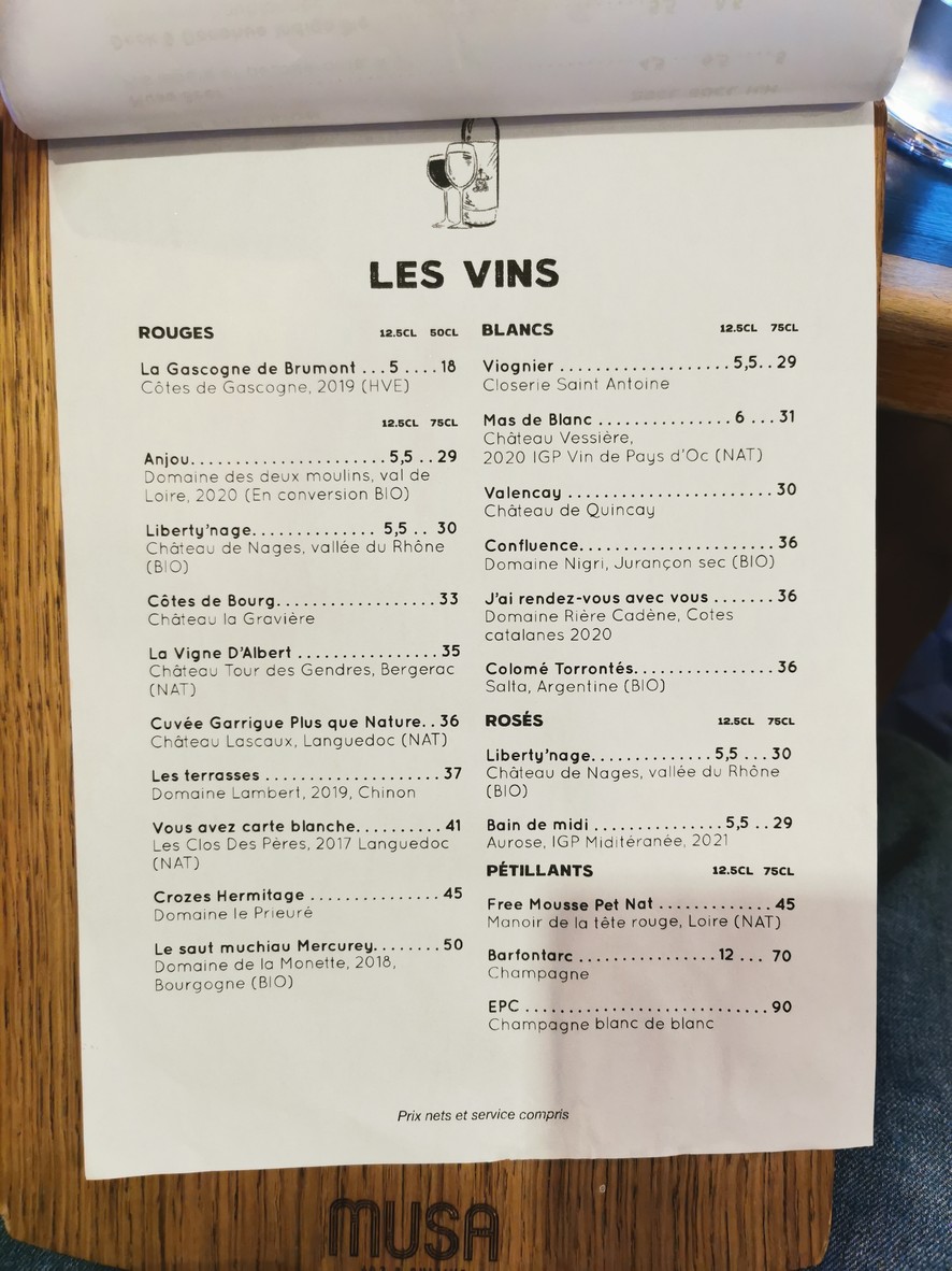 Restaurante Musa Oberkampf - París 11 menu 3