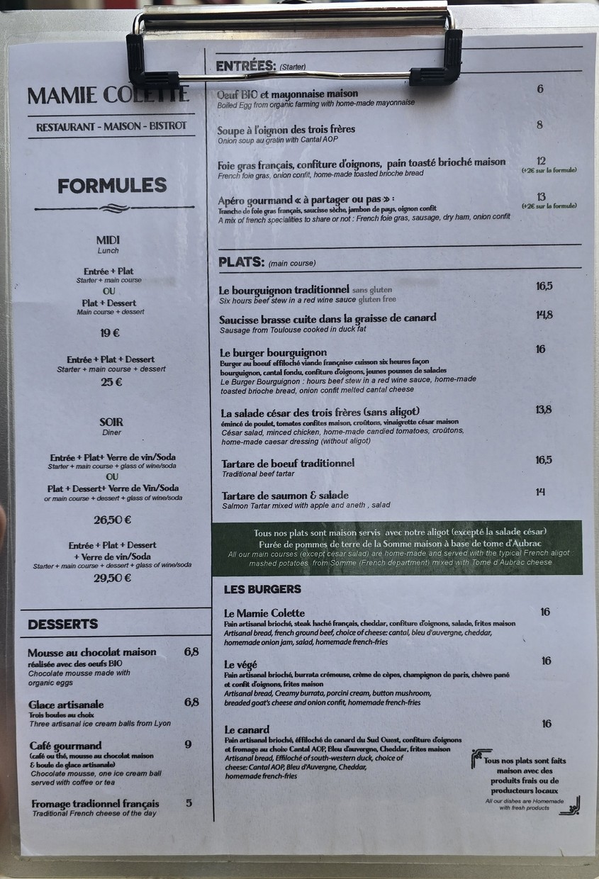 Mamie Colette menu 1