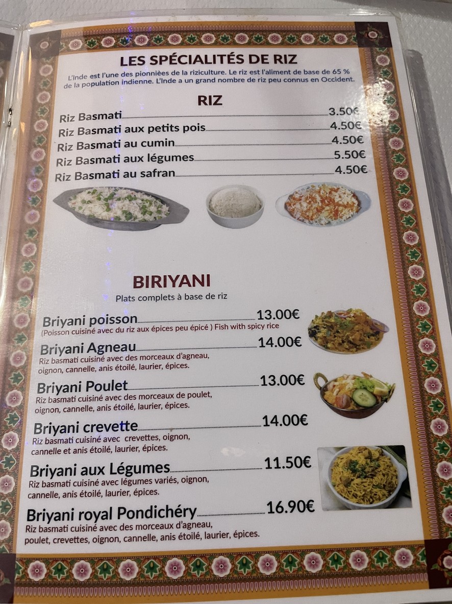 Le Passage de Pondichéry menu 6
