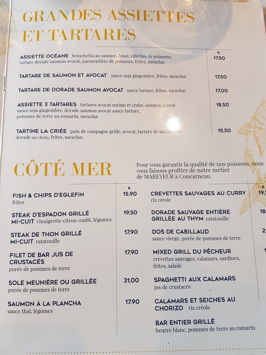 لا كرييه سان بريس سو فوريه menu 3