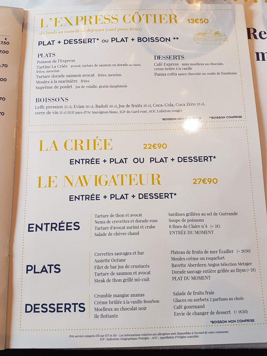 لا كرييه سان بريس سو فوريه menu 4