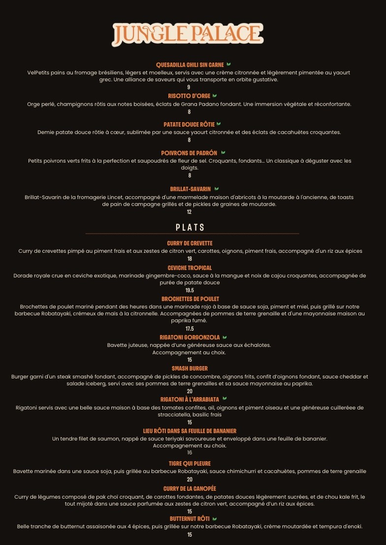 Jungle Palace menu 2