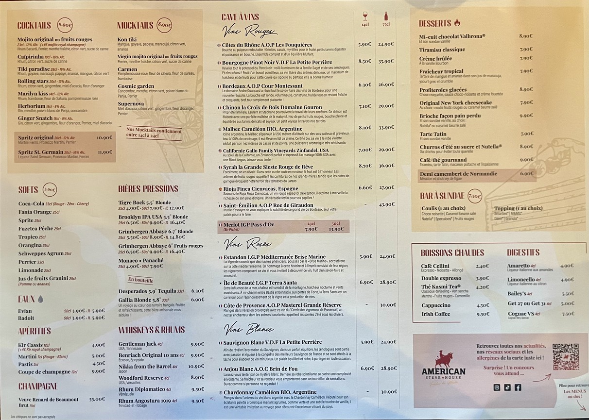American Steak House Gonesse menu 3
