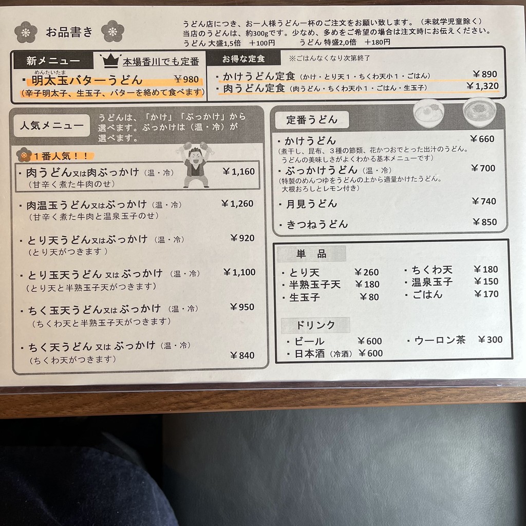 Sanuki Udon Chihana menu 1