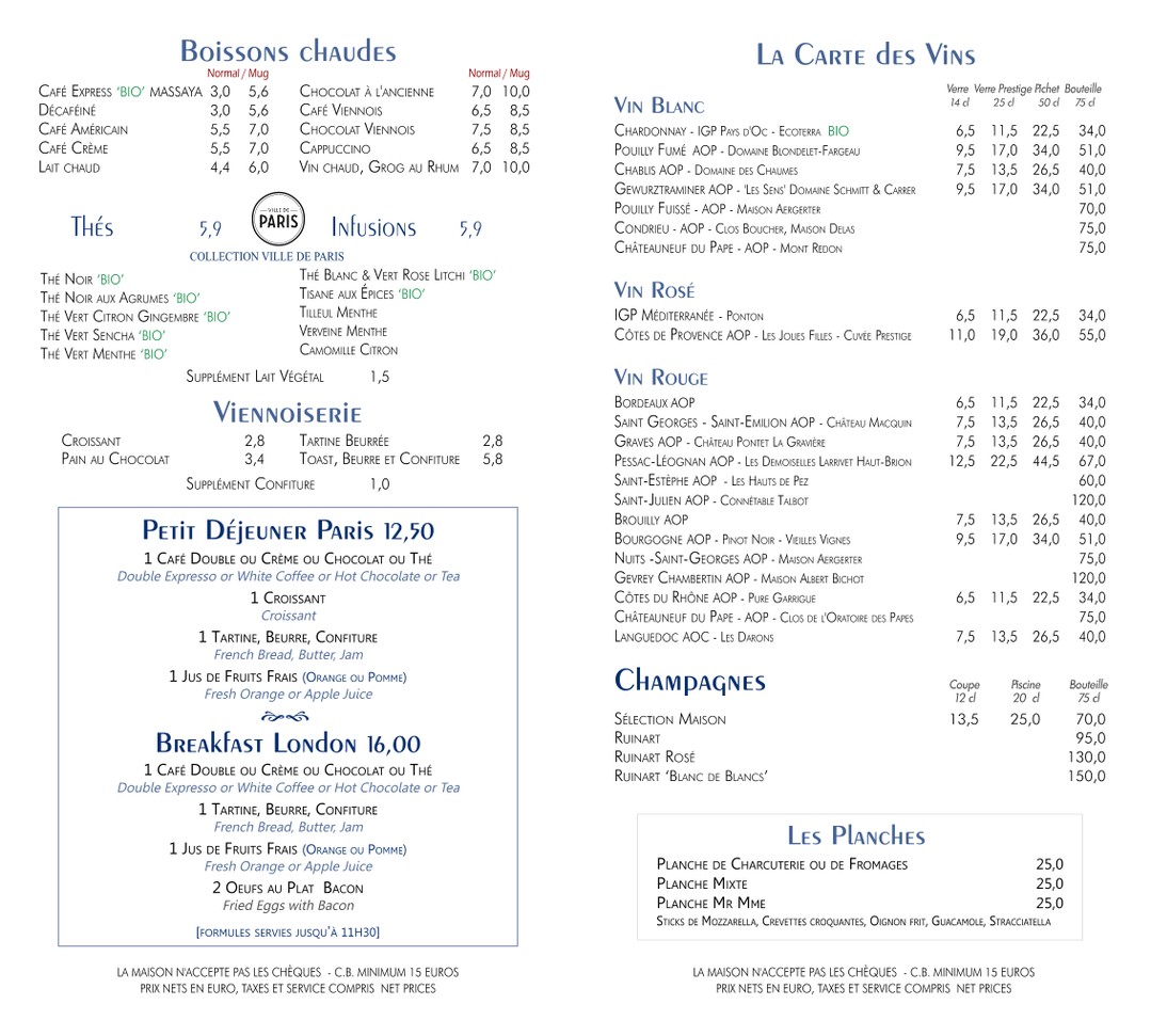 MONSIEUR MADAME - BRASSERIE RESTAURANT menu 4
