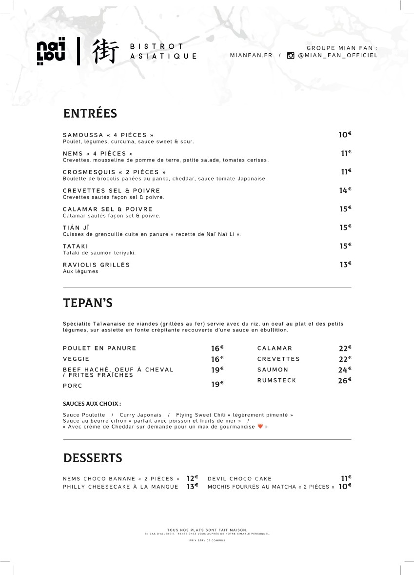 Naï Naï - Bistrot chic asiático menu 1