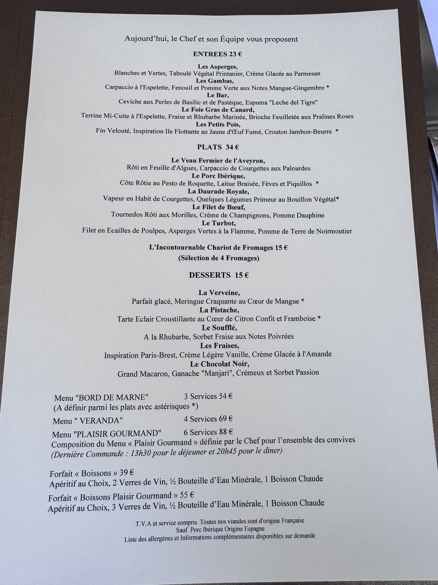 Le Château des Iles menu 1