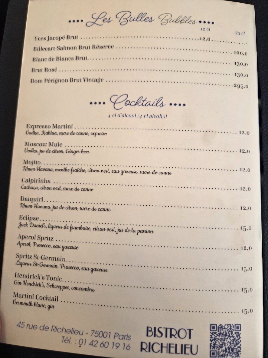 Bistrot Richelieu menu 1