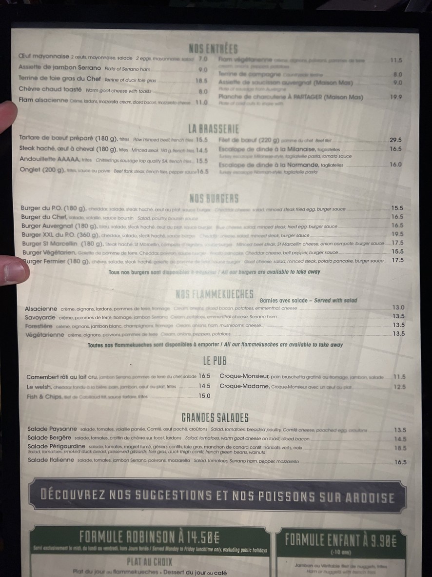 Restaurante le P.O. menu 1