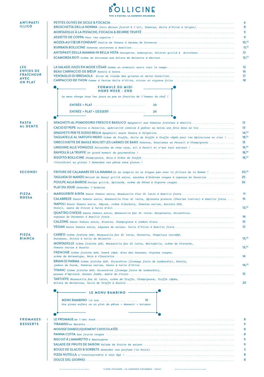 Bollicine menu 2
