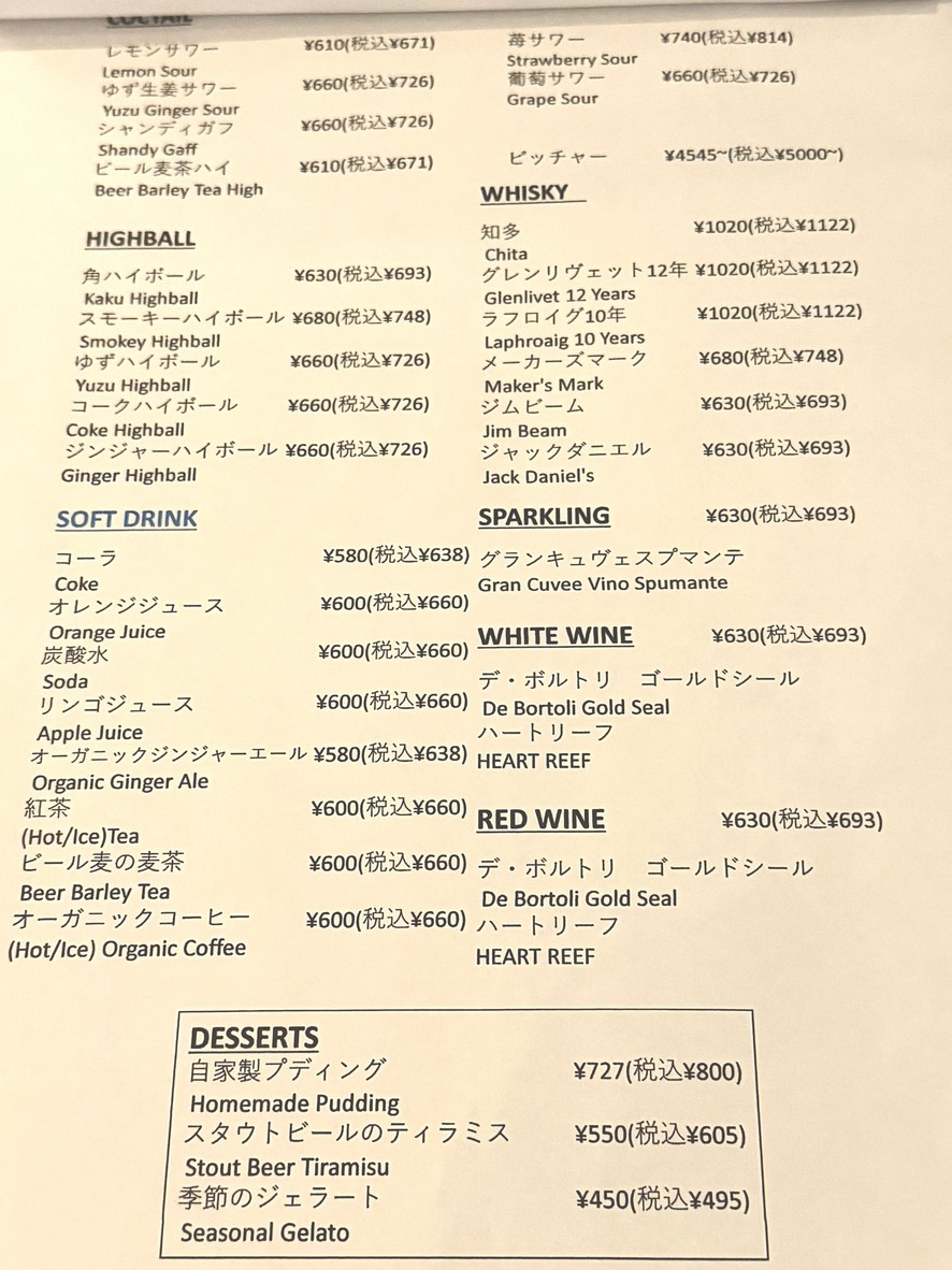 NIHONBASHI BREWERY. T.S menu 3
