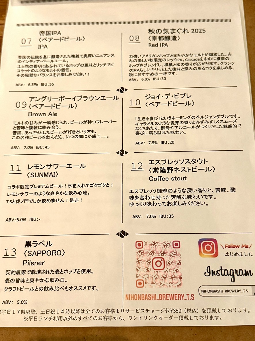 NIHONBASHI BREWERY. T.S menu 5