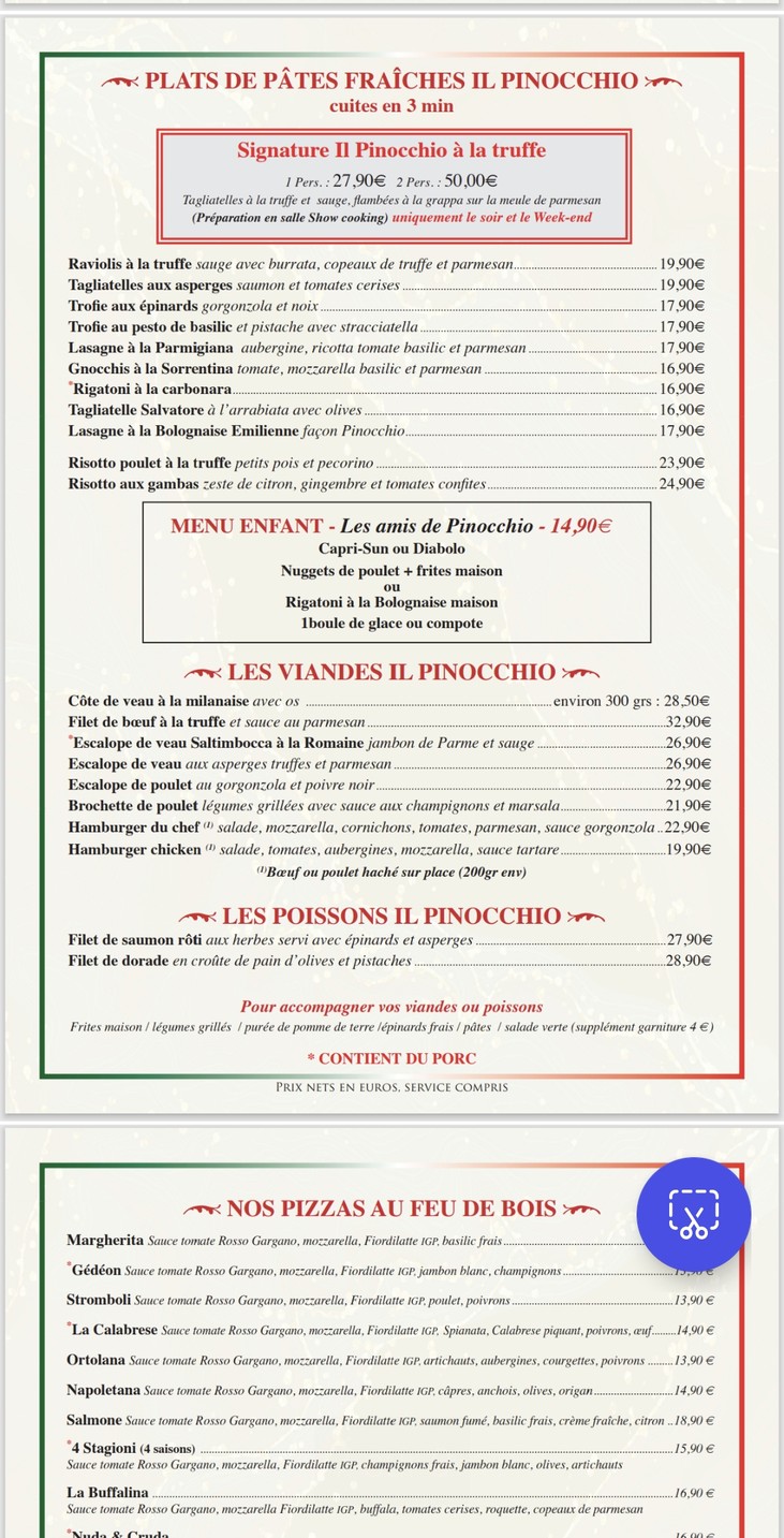 Il Pinocchio menu 2