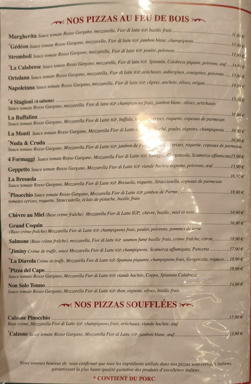 Il Pinocchio menu 3