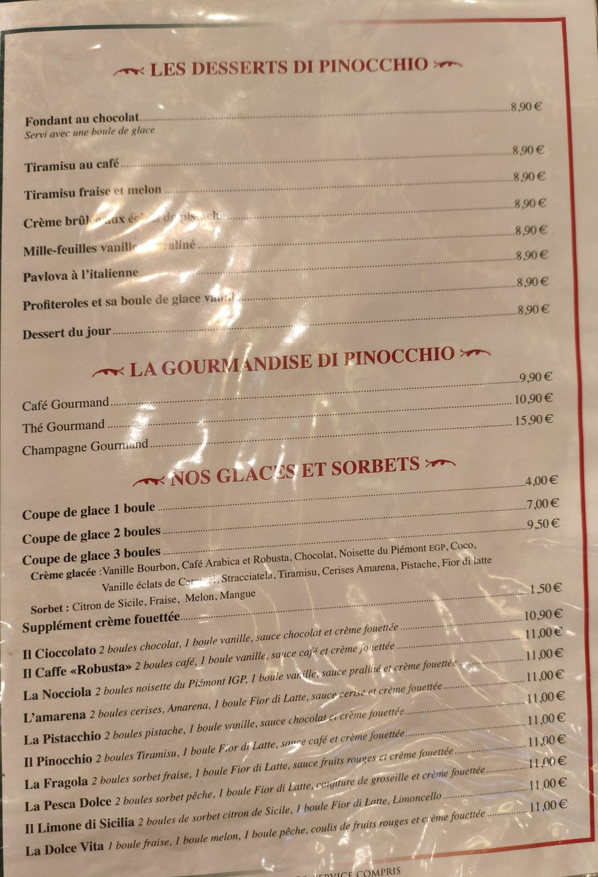 Il Pinocchio menu 4