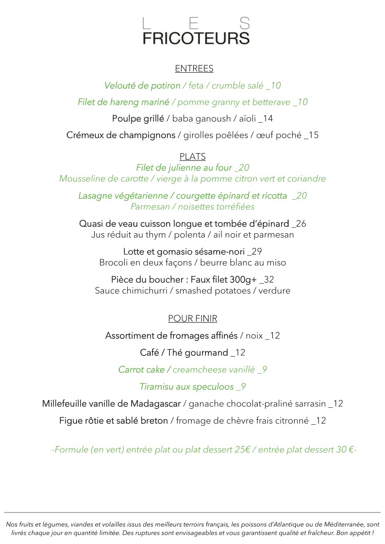 Les Fricoteurs menu 1