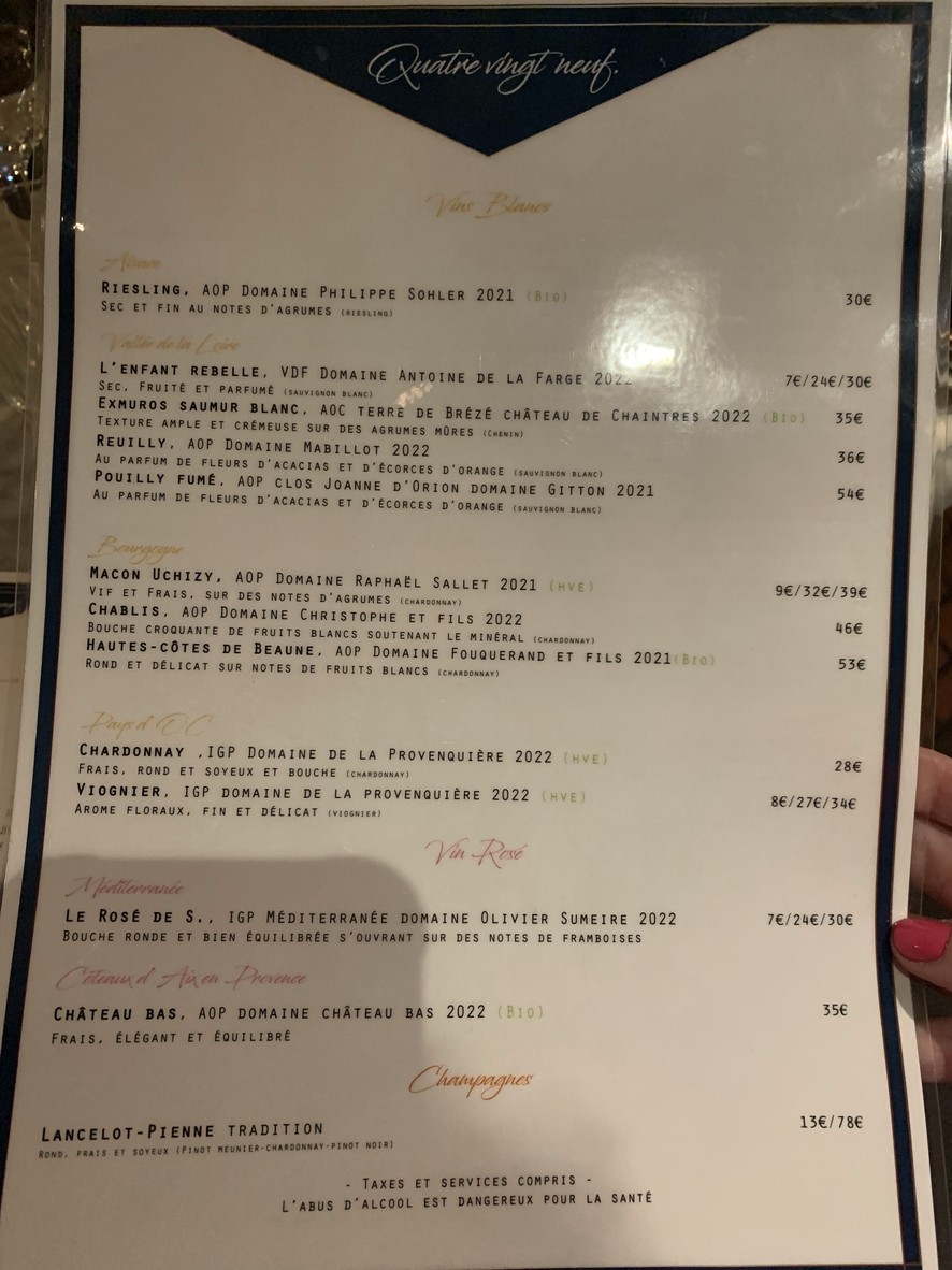 Quatre-Vingt-Neuf Batignolles menu 3