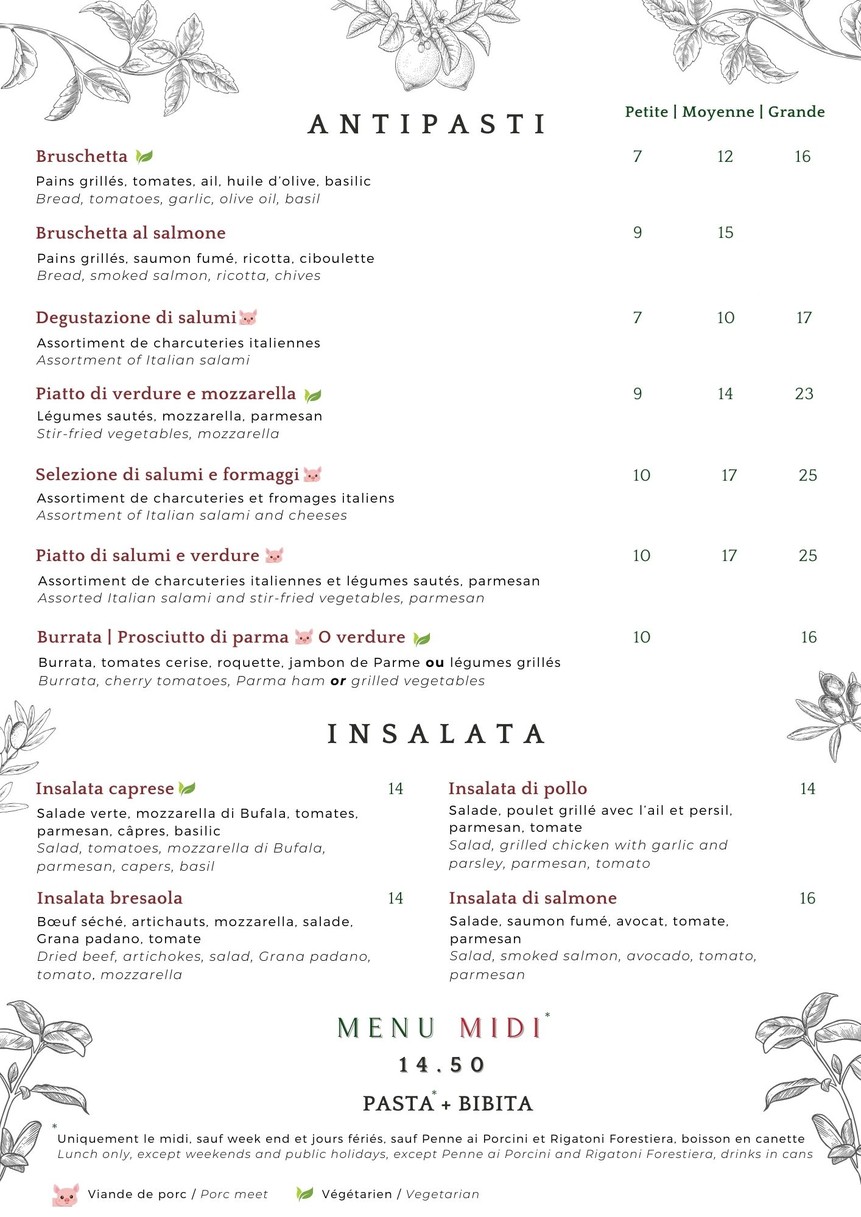 La Padellina menu 1