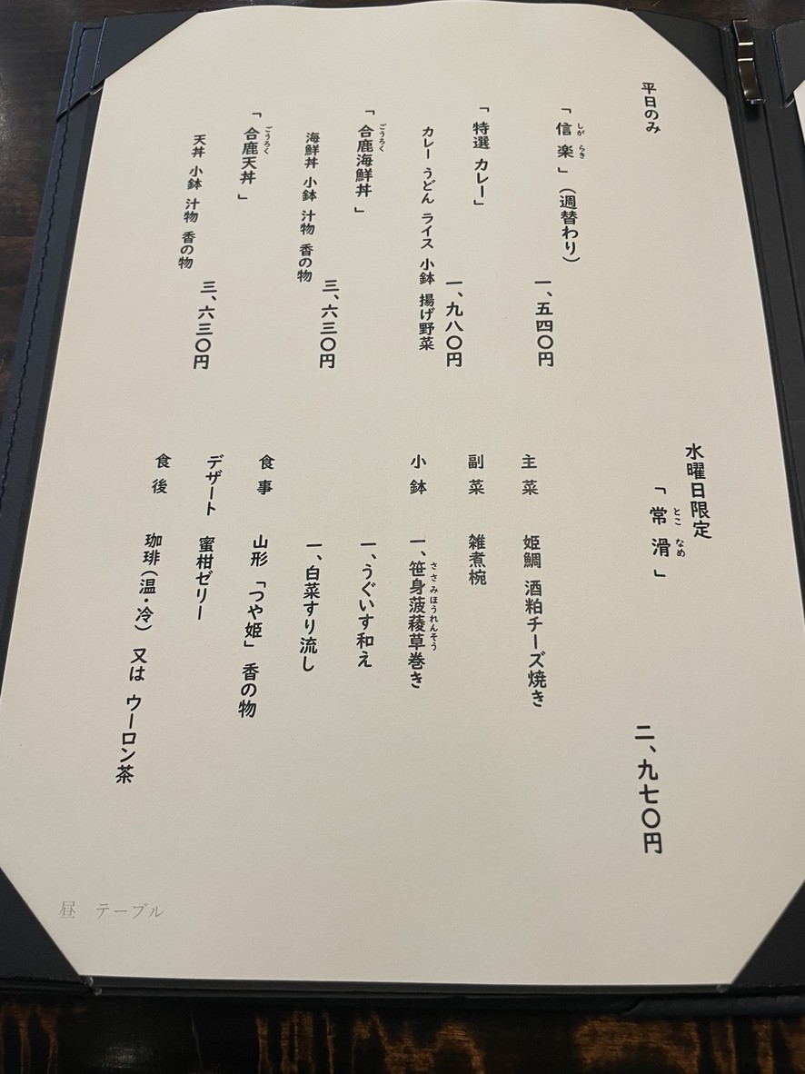 Yoshimura menu 1