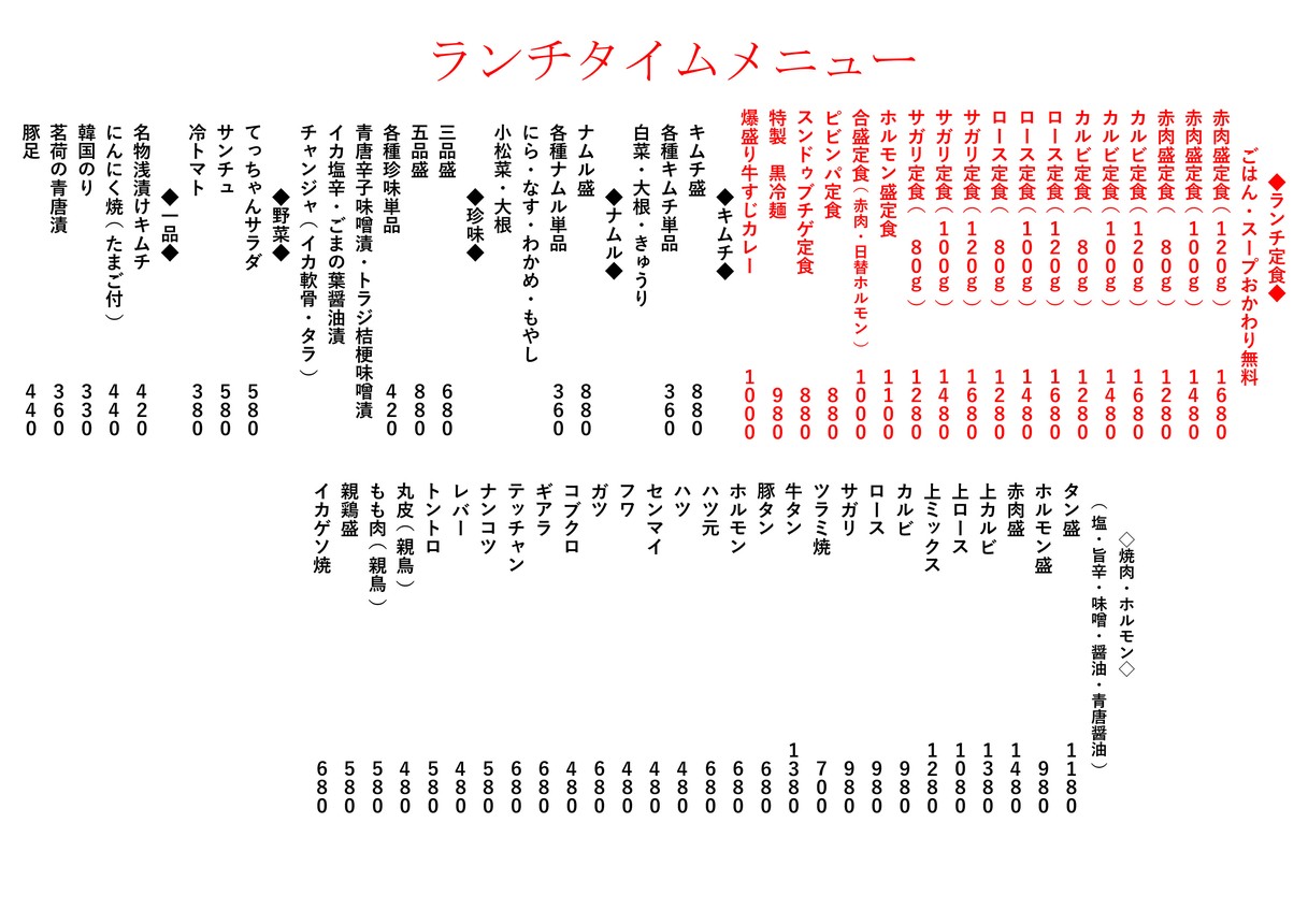 Yakiniku Ramen Tetzan Nakameguro menu 1