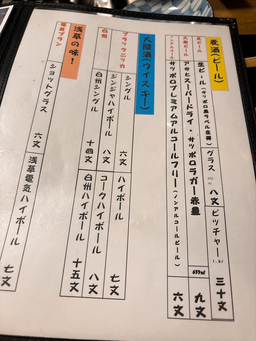 Asakusa Ichimon menu 5
