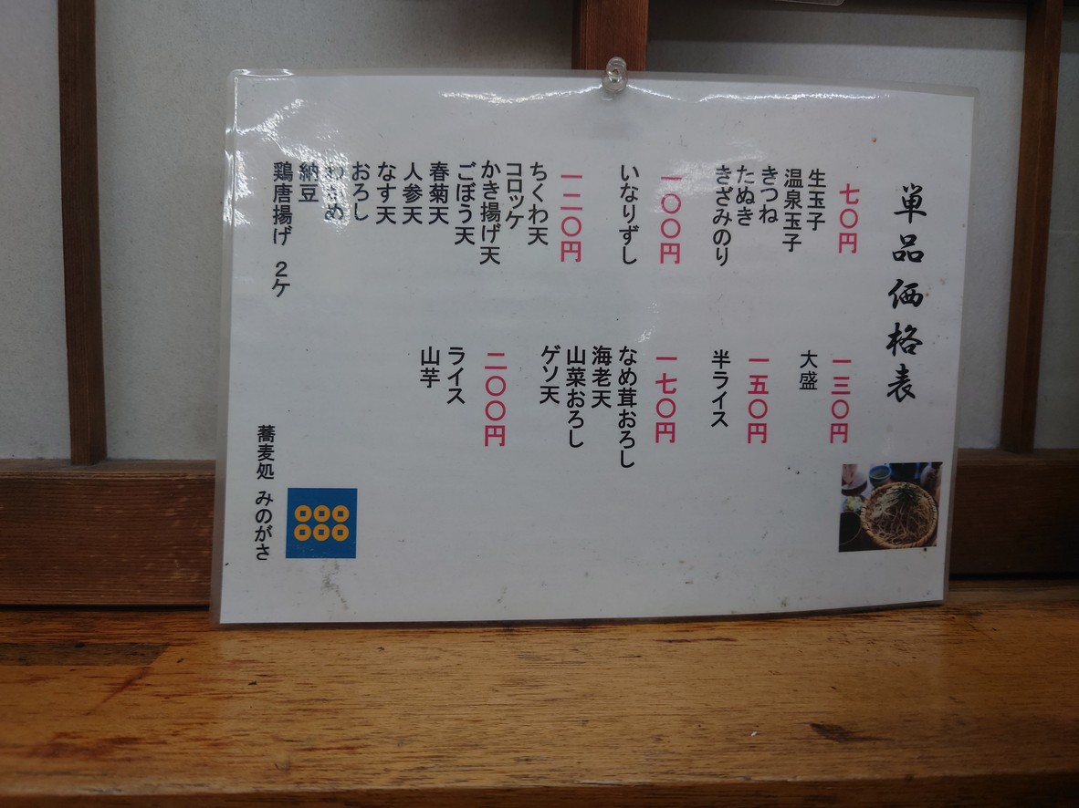 Minogasa menu 2
