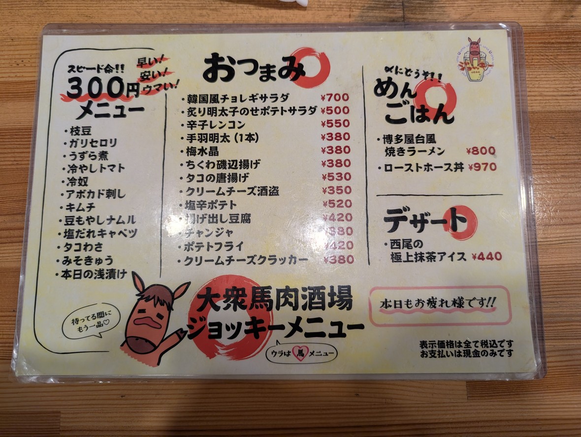 Izakaya Jockey menu 1