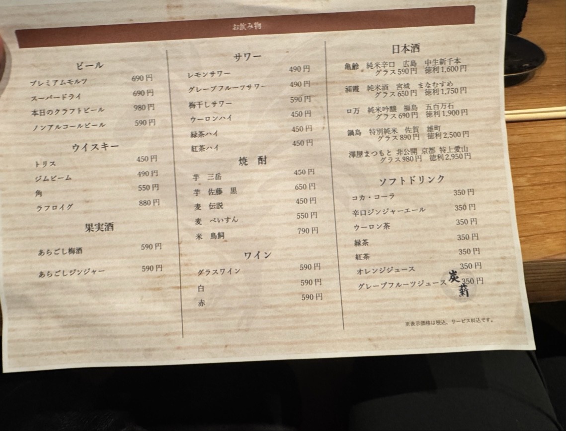Charcoal and Wood Fire menu 1