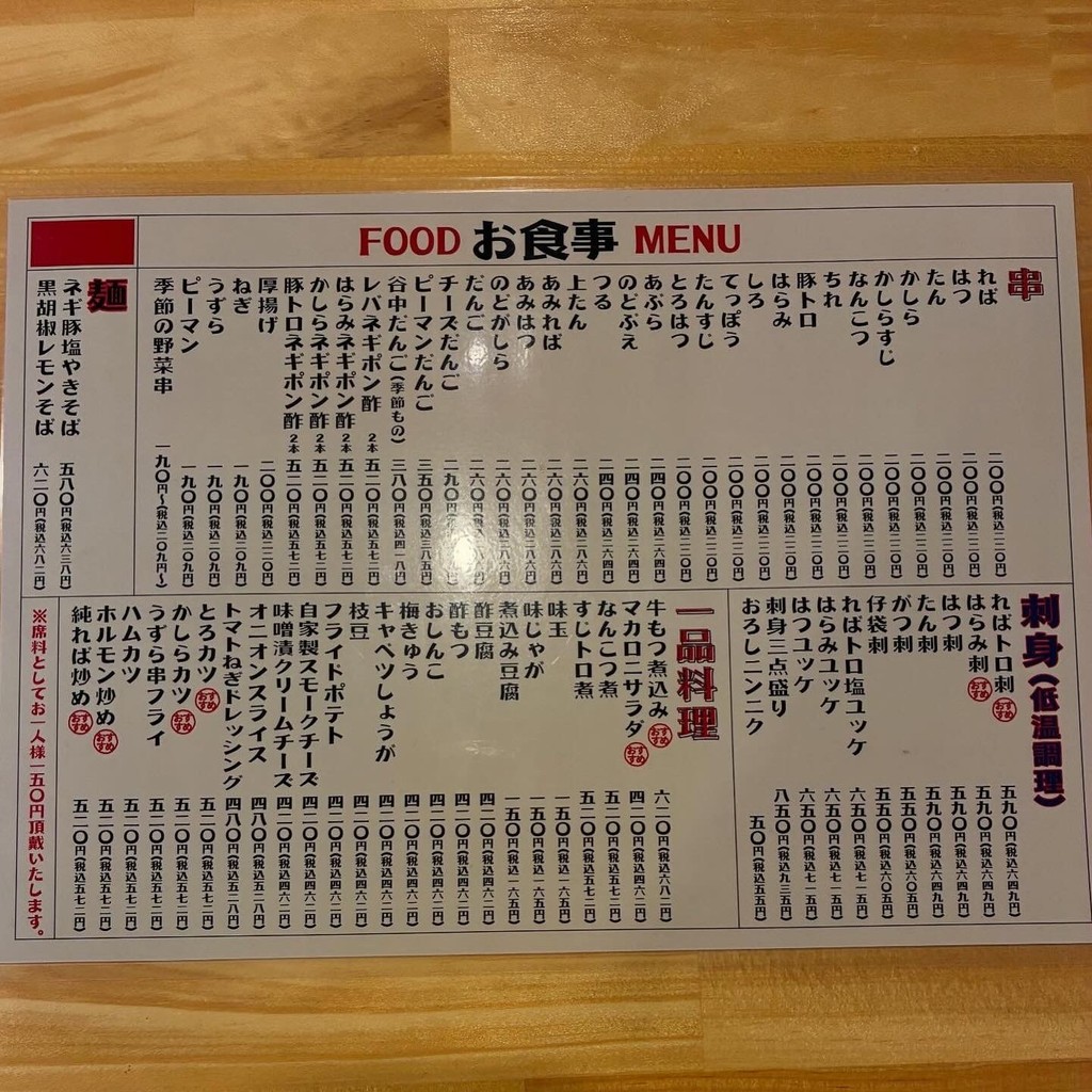 Motsuyaki Toshiya menu 1