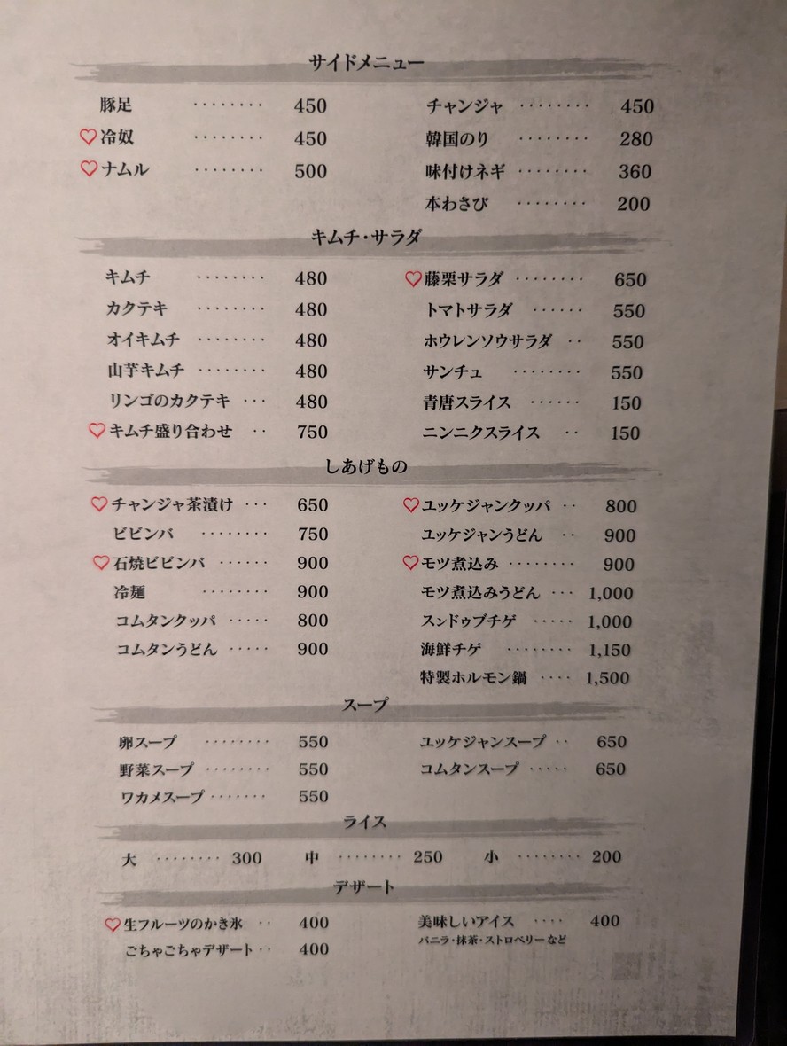 Fujiei Hormones menu 3