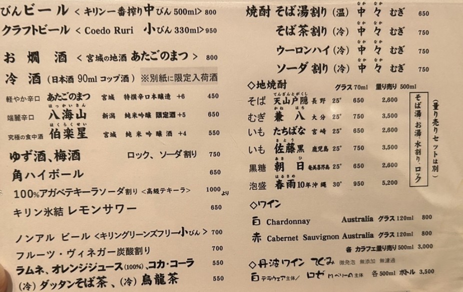Onoya Motoyoyogi menu 5