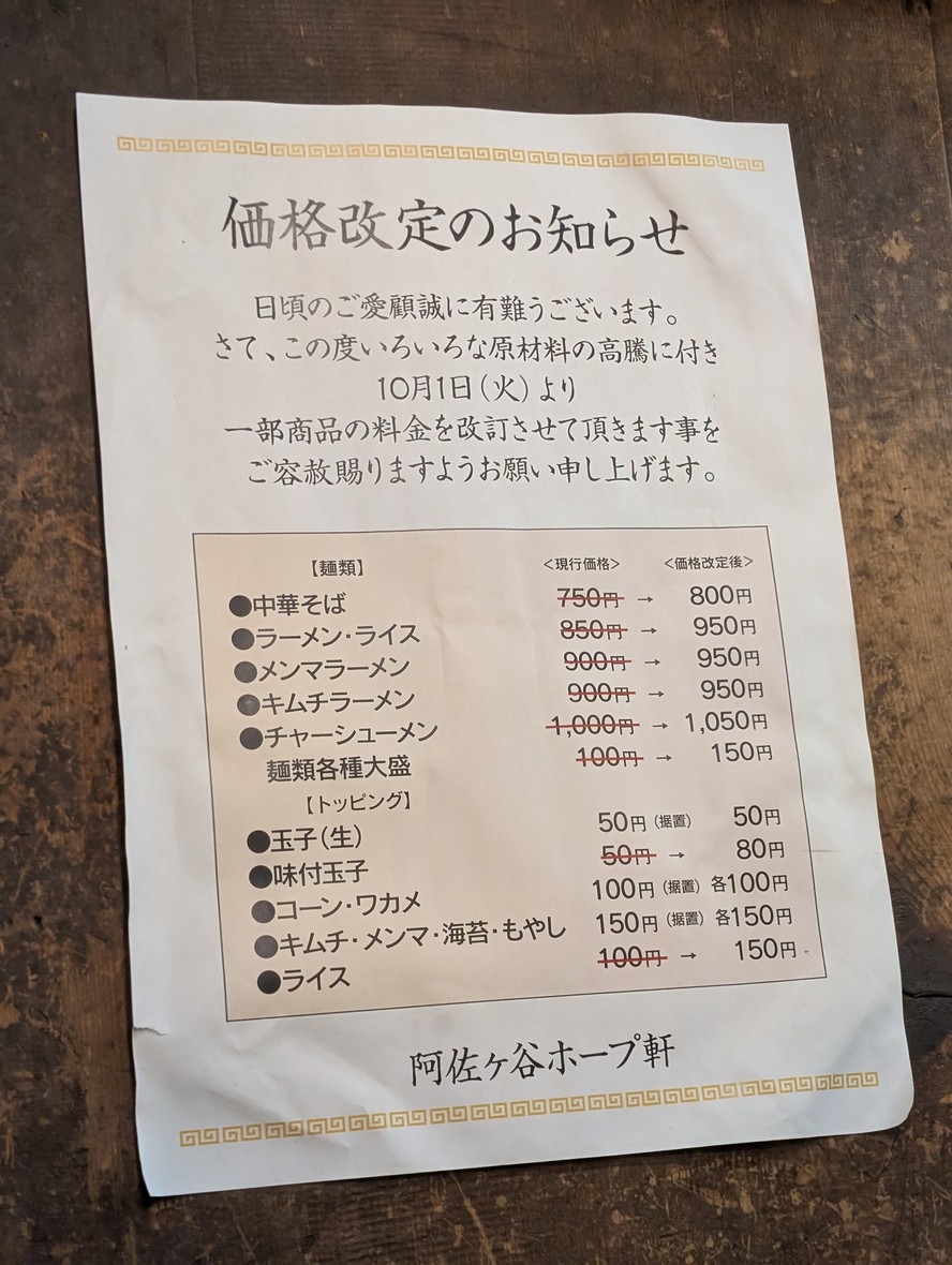 Asagaya Hope-ken menu 1