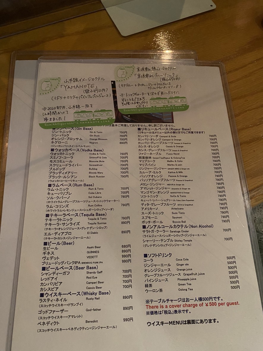 Bar Ginza Panorama Shibuya menu 3