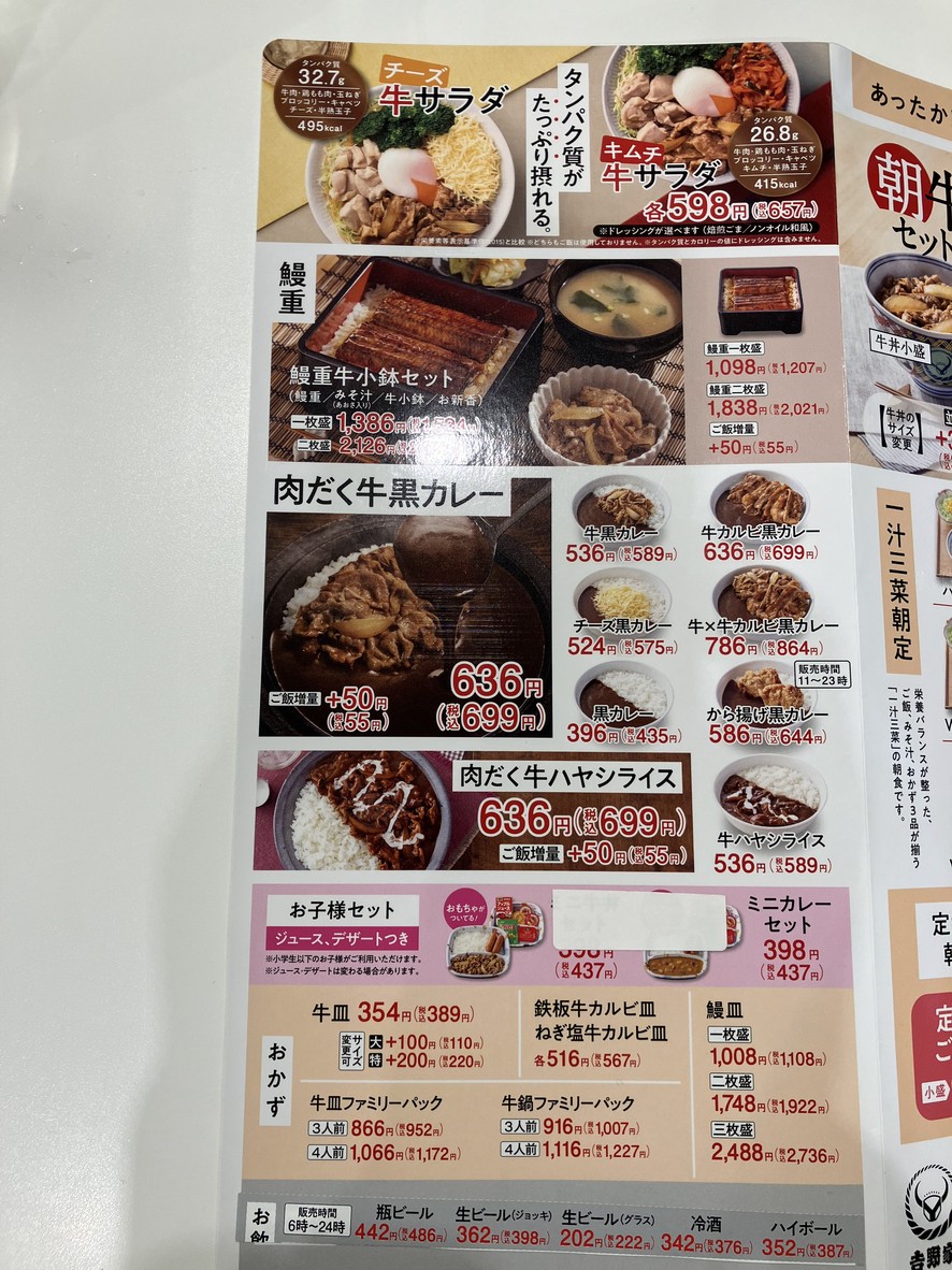 Yoshinoya JR Kanda menu 3