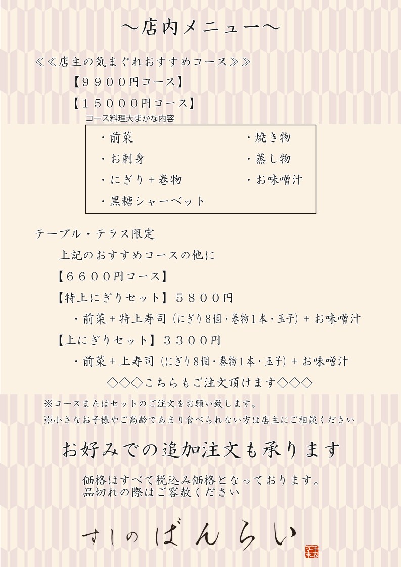 Sushi no Banrai menu 1