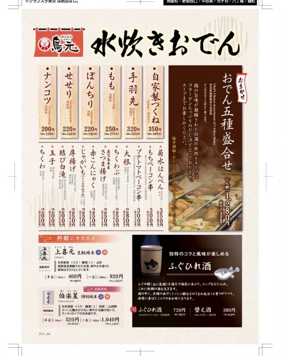 Torigen Bakurochō menu 1