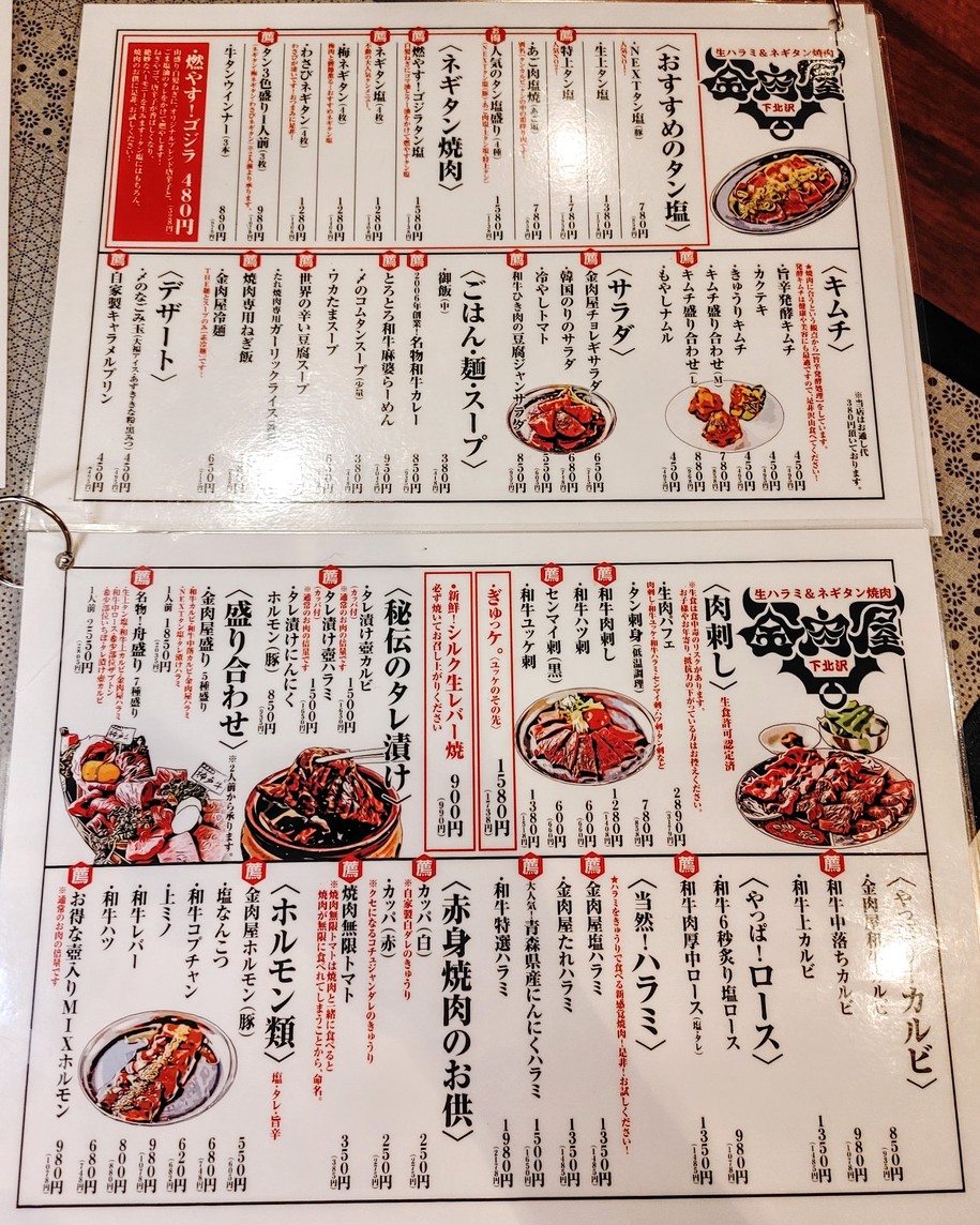 KINNIKUYA Shimokitazawa menu 1