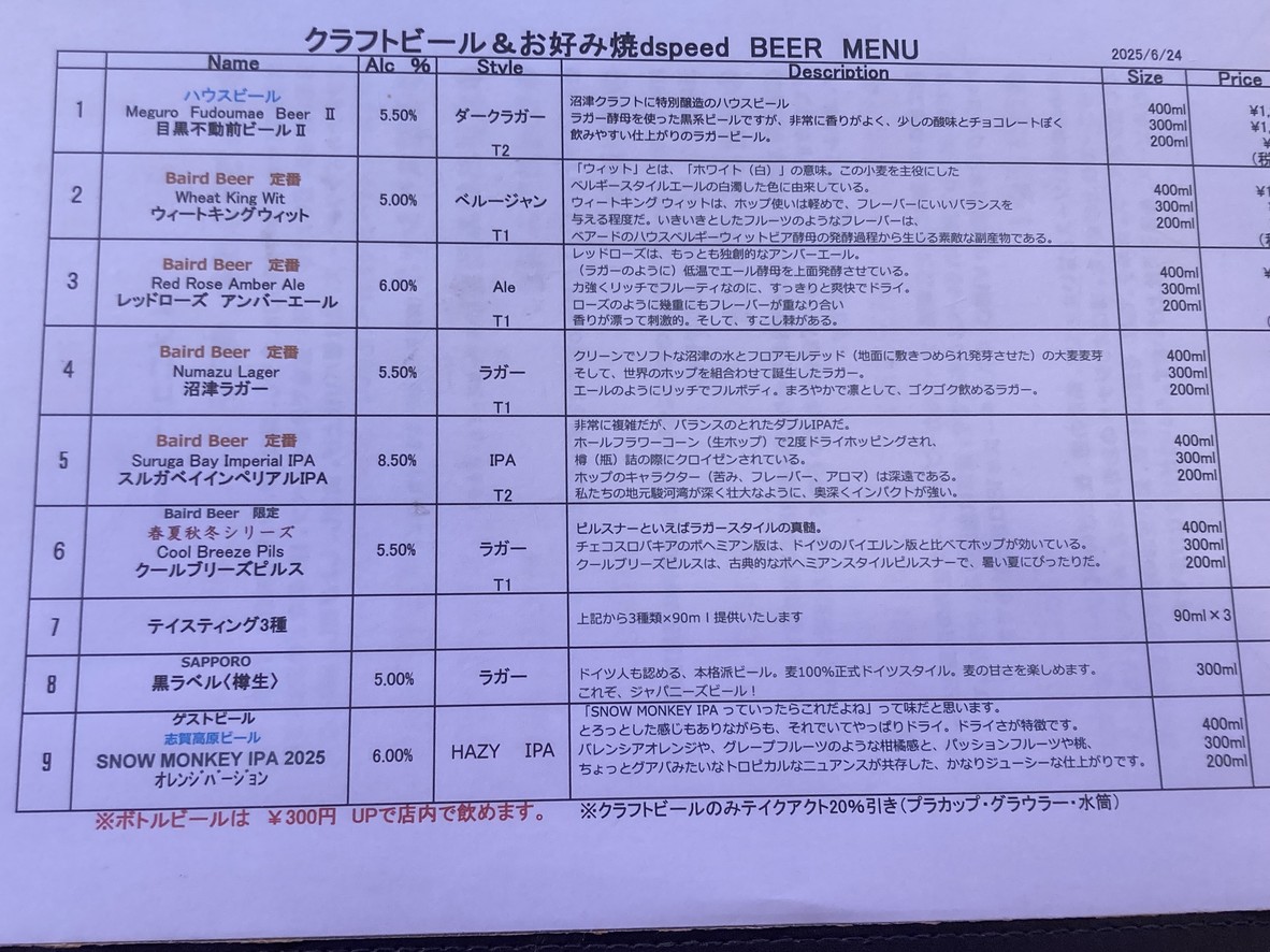 Cerveza artesanal y Okonomiyaki dspeed menu 4