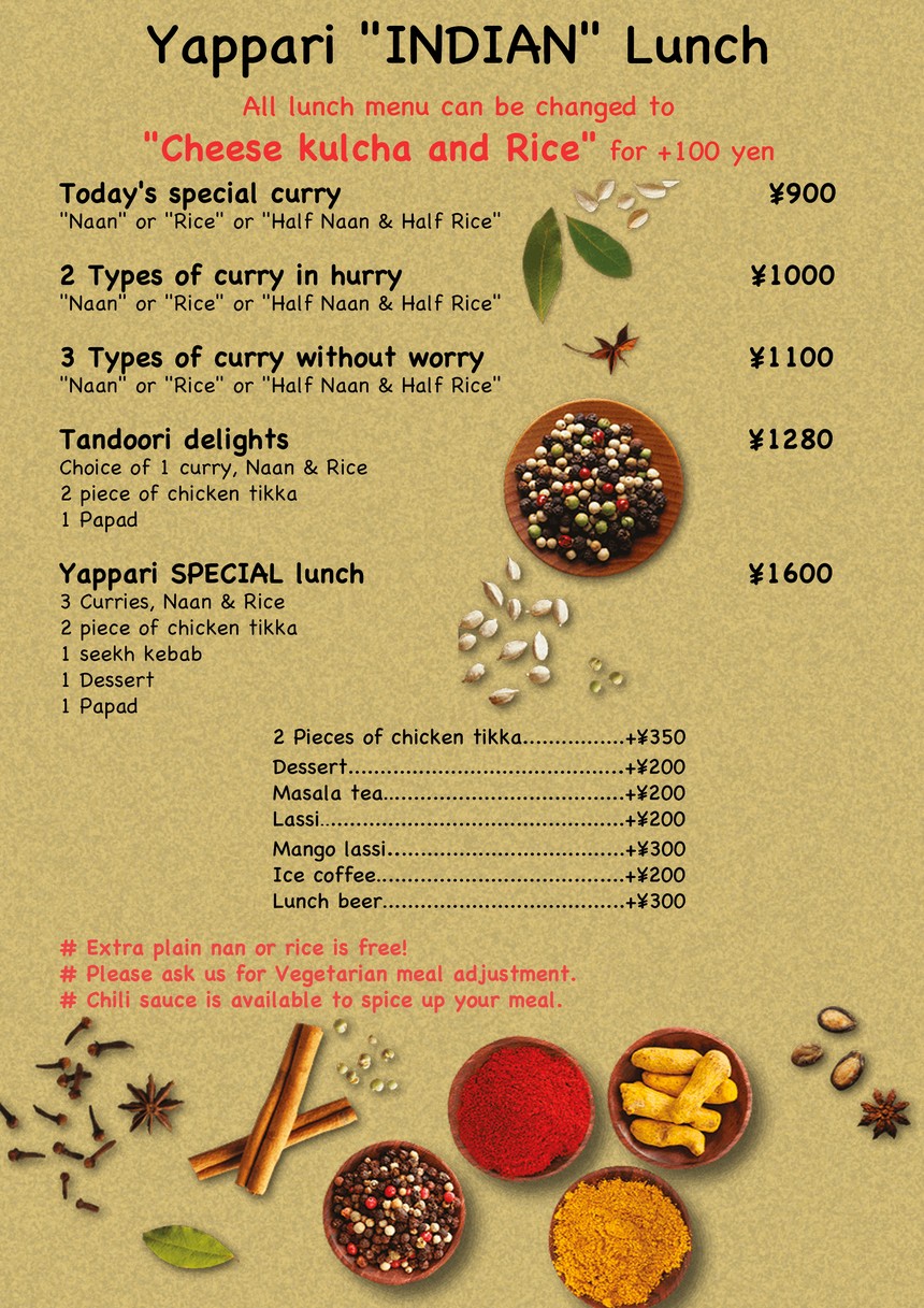 Yappari India menu 2