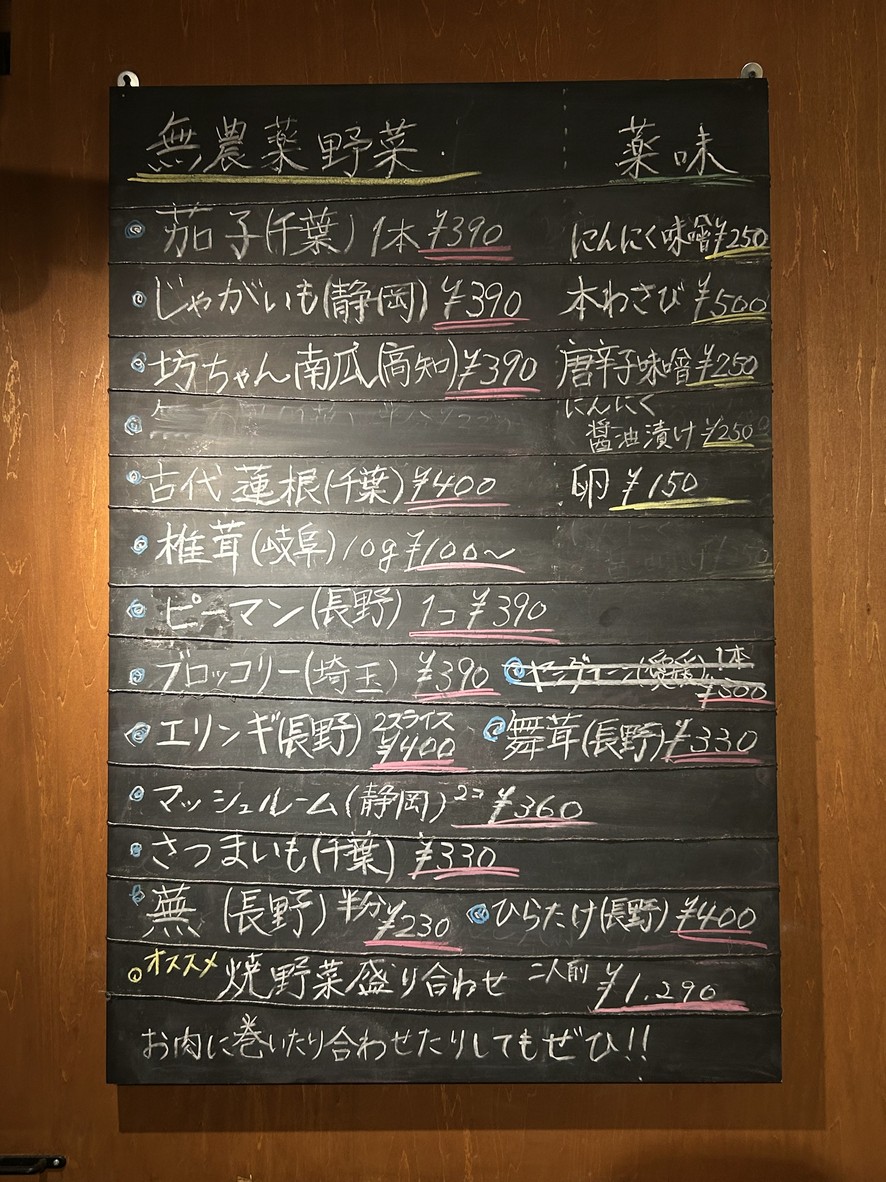 Yajin Kyoshoku Komazawa menu 2